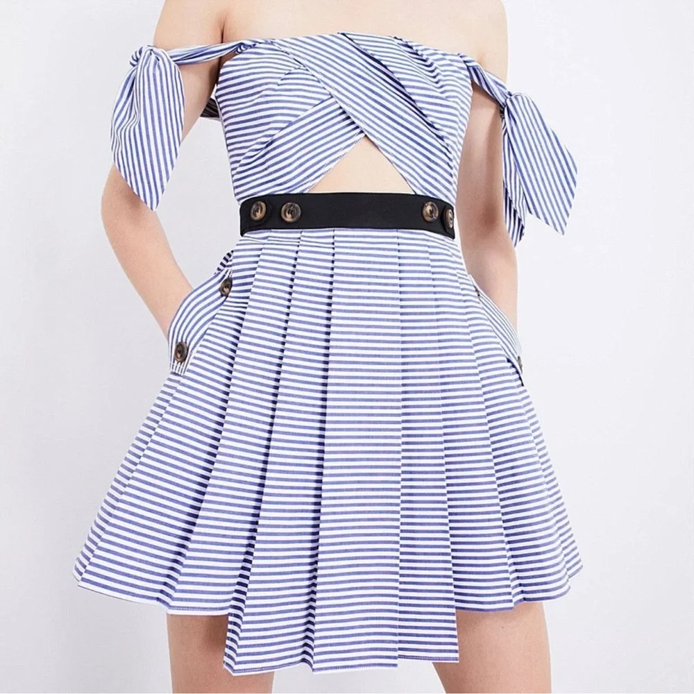 Self-Portrait Blue and White Striped Mini Dress - Picture 10 of 10